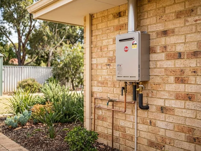 Gas continuous flow hot water unit on a Rockingham home exterior