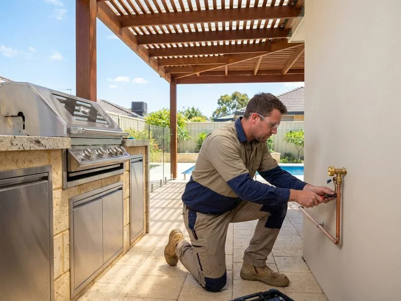 Outdoor gas barbecue point installation in a Rockingham alfresco area
